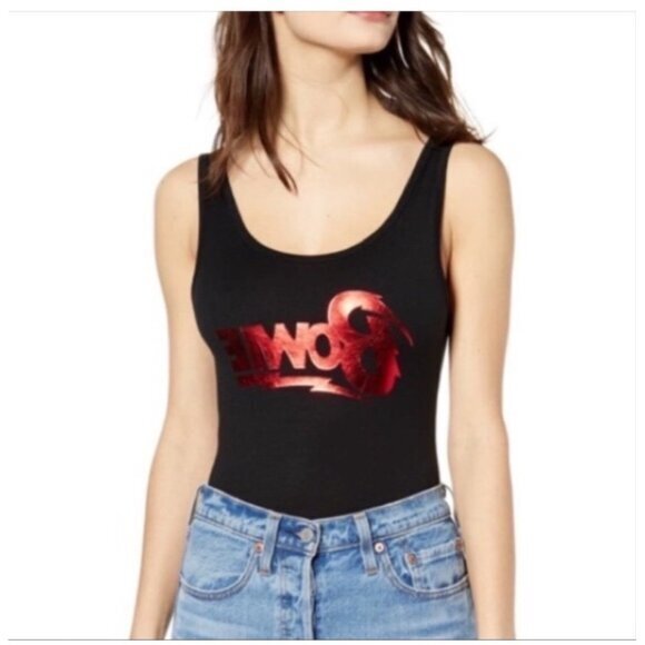 Project Karma Tops - Bowie Black Tank Top Bodysuit Retro Style M Project Karma